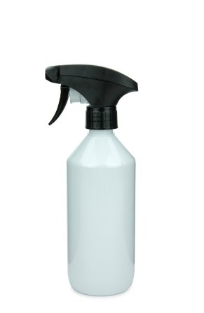 500 ml PET-Flasche weiß, Ø 69,5 mm, Metallfreie Trigger-Sprühpistole schwarz, geriffelt