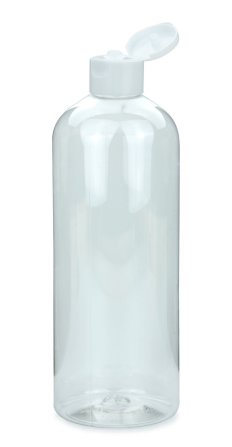 750 ml R-PET-Flasche transparent, Ø 76,0 mm, Klappverschluss weiß