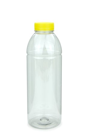750 ml R-PET-Smoothie-Flasche transparent, Ø 75,0 mm, Verschluss gelb