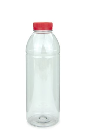 750 ml PET-Smoothie-Flasche transparent, Ø 75,0 mm, Verschluss rot