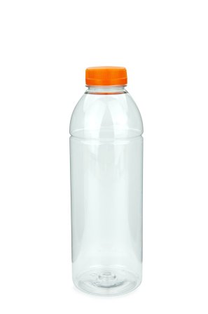 750 ml PET-Smoothie-Flasche transparent, Ø 75,0 mm, Verschluss orange