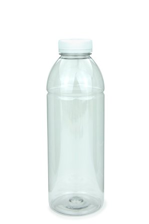 750 ml R-PET-Smoothie-Flasche transparent, Ø 75,0 mm, Verschluss weiß