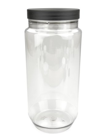 750 ml PET-Cylindrical Zylinderdose klar (70/400) – Deckel schwarz, matt, Dichtkonus