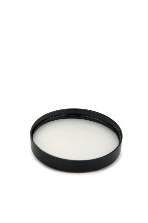 750 ml PET-Cylindrical Zylinderdose klar (70/400) – Deckel schwarz, matt, EPE-Einlage