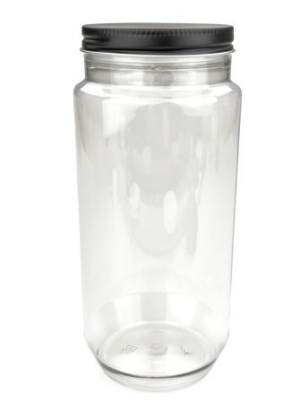 750 ml PET-Cylindrical Zylinderdose klar (70/400) – Alu-Deckel schwarz-silber, matt, EPE-Einlage