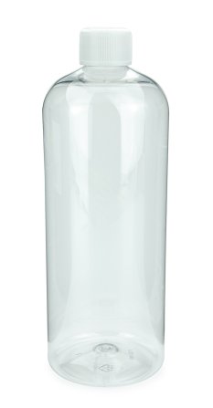 750 ml PET-Flasche transparent, Ø 76,0 mm, Schraubverschluss mit Spritzeinsatz weiß