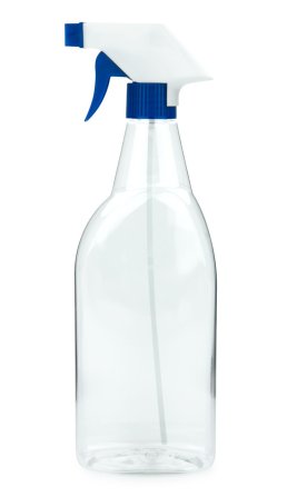750 ml PET-Flasche transparent, 95 × 55 mm, Trigger-Sprühpistole, 3-Wege-Düse blau, geriffelt