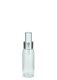 60 ml R-PET-Flasche transparent, Ø 34,3 mm, Lotionpumpe weiß/Metall