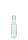 60 ml R-PET-Flasche transparent, Ø 34,3 mm, Sprühzerstäuber weiß, geriffelt