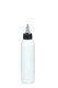 100 ml R-PET-Dosierflasche weiß, Ø 37,1 mm, On/Off-Verschluss (schwarz/transparent)
