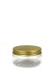 100 ml PET-Classic Tiegel klar (70/400) – Alu-Deckel gold, matt, EPE-Einlage