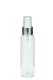 100 ml R-PET-Flasche transparent, Ø 42,2 mm, Lotionpumpe weiß/Metall