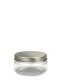 100 ml R-PET-Classic Tiegel klar (70/400) – Alu-Deckel silber, glänzend, EPE-Einlage