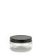 100 ml R-PET-Classic Tiegel klar (70/400) – Alu-Deckel schwarz-silber, glänzend, EPE-Einlage