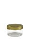 100 ml R-PET-Cylindrical Zylinderdose klar (70/400) – Alu-Deckel gold, matt, EPE-Einlage