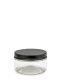 100 ml R-PET-Cylindrical Zylinderdose klar (70/400) – Alu-Deckel schwarz-silber, matt, EPE-Einlage