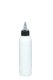 150 ml R-PET-Dosierflasche weiß, Ø 42,2 mm, On/Off-Verschluss (schwarz/transparent)