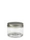 150 ml PET-Cylindrical Zylinderdose klar (70/400) – Alu-Deckel silber, glänzend, EPE-Einlage