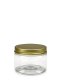 150 ml PET-Cylindrical Zylinderdose klar (70/400) – Alu-Deckel gold, matt, EPE-Einlage