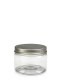 150 ml R-PET-Cylindrical Zylinderdose klar (70/400) – Alu-Deckel silber, glänzend, EPE-Einlage