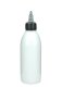 200 ml R-PET-Dosierflasche weiß, Ø 50,4 mm, On/Off-Verschluss (schwarz/transparent)