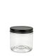 200 ml PET-Cylindrical Zylinderdose klar (70/400) – Alu-Deckel schwarz-silber, matt, EPE-Einlage