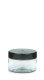 200 ml PET-Weithalstiegel 82 klar, rund (82 RTS) – Deckel schwarz, glänzend, Dichtkonus
