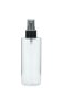 200 ml PETG-Flasche transparent, Ø 50 mm, Sprühzerstäuber schwarz, geriffelt