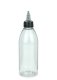 250 ml R-PET-Dosierflasche transparent, Ø 54,5 mm, On/Off-Verschluss (schwarz/transparent)