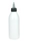 250 ml PET-Dosierflasche weiß, Ø 54,5 mm, On/Off-Verschluss (schwarz/transparent)