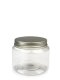 250 ml PET-Classic Tiegel klar (70/400) – Alu-Deckel silber, glänzend, EPE-Einlage
