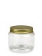 250 ml PET-Classic Tiegel klar (70/400) – Alu-Deckel gold, matt, EPE-Einlage