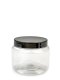 250 ml PET-Classic Tiegel klar (70/400) – Deckel schwarz, glänzend, Dichtkonus