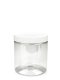 250 ml PET-Cylindrical Zylinderdose klar (70/400) – Deckel weiß, matt, Dichtkonus