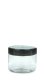 250 ml PET-Weithalstiegel 82 klar, rund (82 RTS) – Deckel schwarz, glänzend, Dichtkonus
