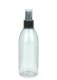 250 ml R-PET-Flasche transparent, Ø 54,5 mm, Sprühzerstäuber schwarz, geriffelt