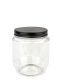 370 ml PET-Cremetiegel klar (70/400) – Alu-Deckel schwarz-silber, matt, EPE-Einlage