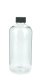 500 ml R-PET-Flasche transparent, Ø 70,0 mm, Schraubverschluss mit Dichtkonus schwarz