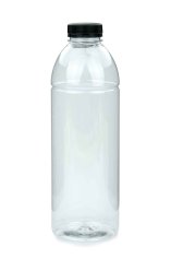 1000 ml R-PET-Smoothie-Flasche transparent, Ø 81,0 mm, Verschluss schwarz