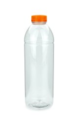 1000 ml R-PET-Smoothie-Flasche transparent, Ø 81,0 mm, Verschluss orange