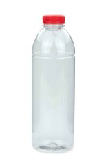 1000 ml R-PET-Smoothie-Flasche transparent, Ø 81,0 mm, Verschluss rot