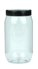1.000 ml PET-Weithalstiegel 82 klar, rund (82 RTS) – Deckel schwarz, glänzend, Dichtkonus