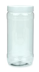 1.000 ml PET-Weithalstiegel 82 klar, rund mit Etikettierfeld (82 RTS) – Deckel weiß, glänzend, Dichtkonus