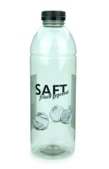 1000 ml R-PET-Flasche transparent, Ø 81,0 mm, Schraubverschluss schwarz