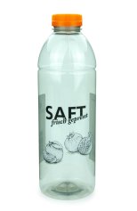 1000 ml R-PET-Flasche transparent, Ø 81,0 mm, Schraubverschluss orange