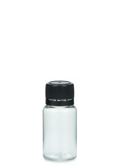 10 ml PET-Mini-Flasche transparent, Ø 24,5 mm, Verschluss schwarz