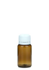 10 ml PET-Mini-Flasche braun, Ø 24,5 mm, Verschluss weiß