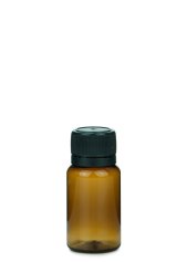 10 ml PET-Mini-Flasche braun, Ø 24,5 mm, Verschluss schwarz