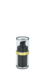 15 ml Airless Spender - Lusso - schwarz, Kopf schwarz/gold, Kappe klar