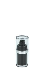 15 ml Airless Spender - Lusso - schwarz, Kopf schwarz/silber, Kappe klar